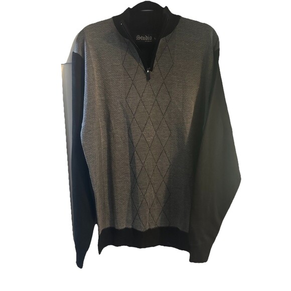 Studio By Omega Vintage Pullover Sweater Black & Gray Argyle 1/4 Zip Men’s L - Picture 3 of 8